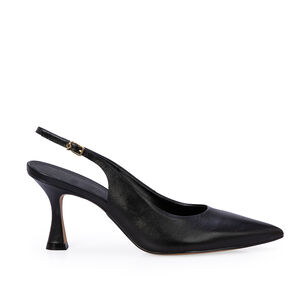 SCARPIN SLINGBACK PRETO DE COURO