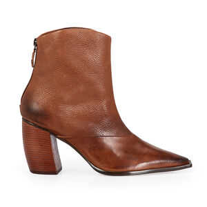 BOTA SALTO BLOCO COURO MARROM BICO FINO