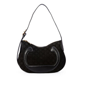 BOLSA M&Eacute;DIA PRETA DE COURO MONOGRAMA SHOULDER BAG
