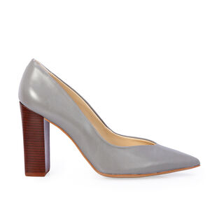 SCARPIN SALTO BLOCO CINZA CARBONO DE COURO