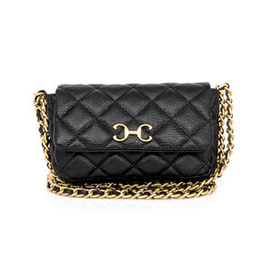 BOLSA PEQUENA COURO PRETA MATELASSÊ ALÇA CORRENTE