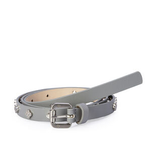 CINTO FEMININO COURO CINZA FIVELA PRATEADA REBITES