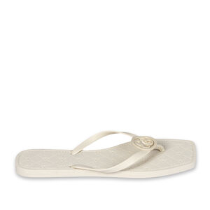 CHINELO DE DEDO BEGE VANILLA MONOGRAMA BICO QUADRADO