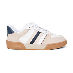 TÊNIS FEMININO BRANCO E MARINHO AZZURRO DE COURO AMARRAÇÃO