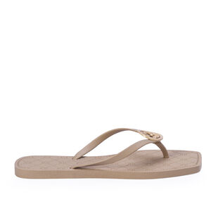 CHINELO DE DEDO NUDE SEDA BICO QUADRADO