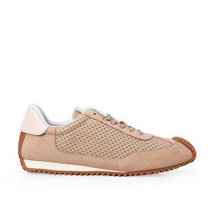 TÊNIS FEMININO DE COURO NUDE SEDA AMARRAÇÃO