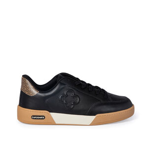 TÊNIS FEMININO PRETO DE COURO AMARRAÇÃO