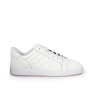 TÊNIS FEMININO BRANCO DE COURO AMARRAÇÃO MATELASSÊ