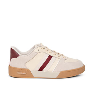 TÊNIS FEMININO BRANCO E BORGONHA DE COURO AMARRAÇÃO