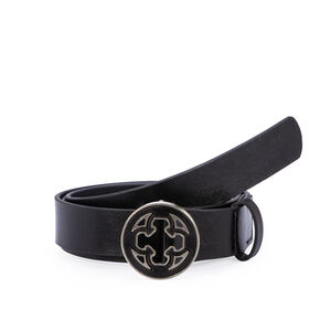 CINTO FEMININO PRETO DE COURO FIVELA REDONDA