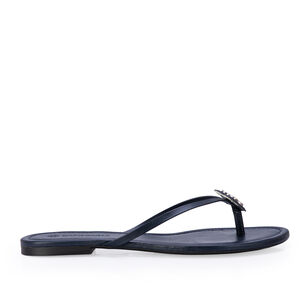 CHINELO DE DEDO COURO MARINHO TREVO PRATEADO