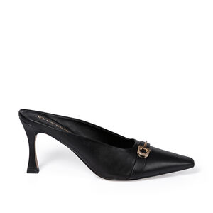 MULE SALTO ALTO PRETA DE COURO BRIDÃO