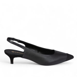 SCARPIN SLINGBACK PRETO DE COURO NOBUCK