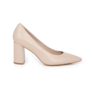 SCARPIN SALTO BLOCO NUDE SEDA DE COURO