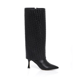 BOTA CANO LONGO PRETA DE COURO