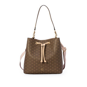 BOLSA NUDE SEDA ALÇA GORGURÃO BUCKET MONOGRAMA