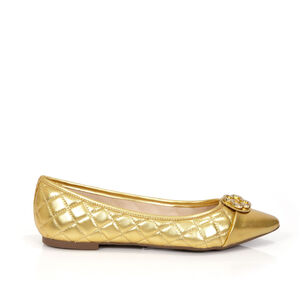 SAPATILHA CATHERINE BICO FINO DOURADA DE COURO METALIZADA MATELASS&Ecirc;