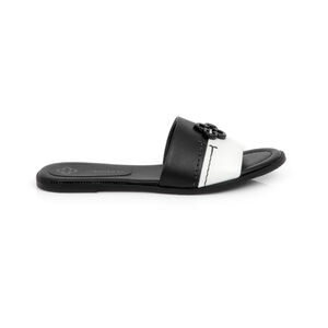 CHINELO PRETO E BRANCO RASTEIRA COURO
