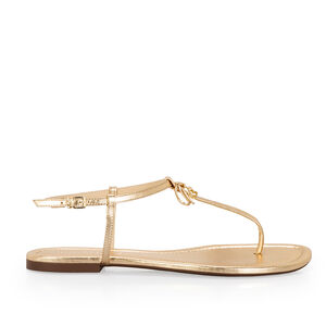 SAND&Aacute;LIA RASTEIRA DOURADA DE COURO LA&Ccedil;O