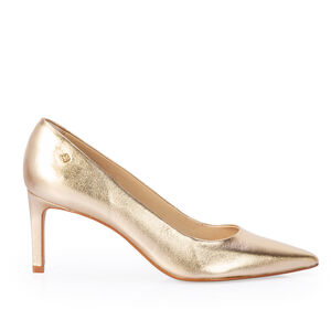 SCARPIN SALTO M&Eacute;DIO DOURADO METALIZADO DE COURO