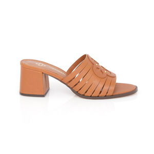 MULE SALTO BLOCO DE COURO CARAMELO CAMEL