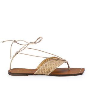 SANDÁLIA RASTEIRA NUDE SEDA DE COURO TRAMADA AMARRAÇÃO