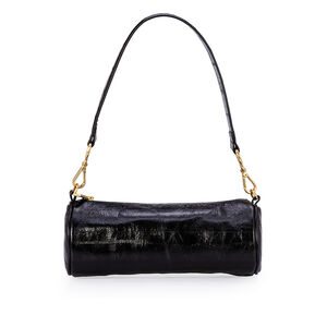 BOLSA CILINDRO PRETA DE COURO SHOULDER BAG