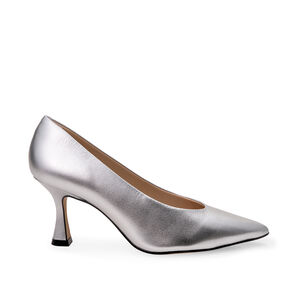 SCARPIN SALTO M&Eacute;DIO DE COURO PRATA METALIZADO