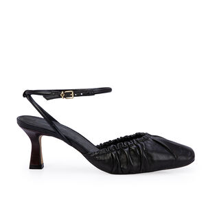 SCARPIN SLINGBACK PRETO DE COURO ELÁSTICO