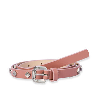 CINTO FEMININO COURO ROSA FIVELA PRATEADA REBITES
