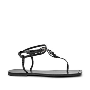 SANDÁLIA RASTEIRA BICO QUADRADO PRETA DE COURO