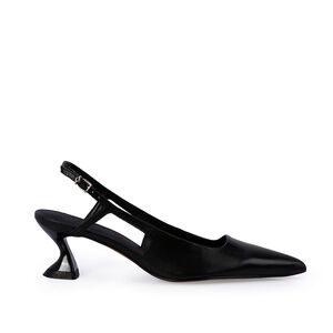 SCARPIN SLINGBACK PRETO DE COURO