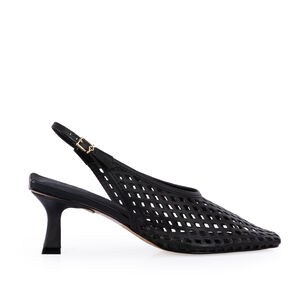 SCARPIN SLINGBACK PRETO DE COURO VAZADO