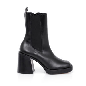 BOTA SALTO ALTO GEOMÉTRICO PRETA DE COURO