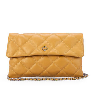 BOLSA M&Eacute;DIA BEGE SAVANA COURO MATELASS&Ecirc; VIRA CLUTCH