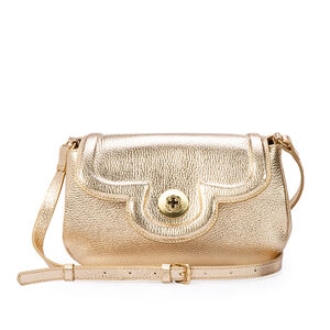 BOLSA PEQUENA DOURADA METALIZADA COURO SHOULDER BAG