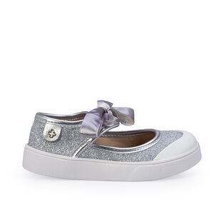 SAPATILHA BEB&Ecirc; PRATA GLITTER AMARRA&Ccedil;&Atilde;O CETIM