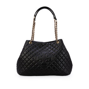 BOLSA PRETA DE COURO COM ALÇA CORRENTE DOURADA HOBO CARINA