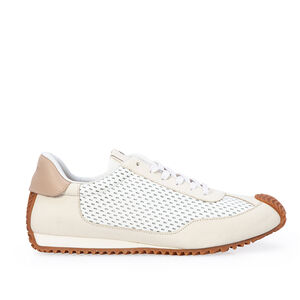 TÊNIS FEMININO DE COURO BRANCO E NUDE SEDA AMARRAÇÃO