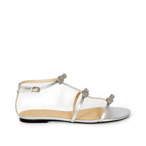 SANDÁLIA RASTEIRA PRATA METALIZADA DE COURO