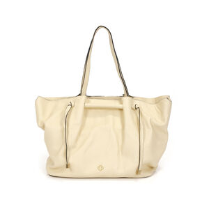 BOLSA MÉDIA COURO BEGE RÁFIA SHOPPER