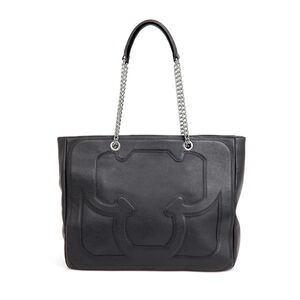 BOLSA SHOPPER PRETA DE COURO ALÇA CORRENTE
