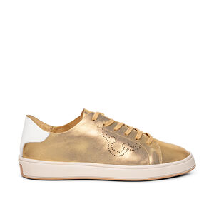 TÊNIS FEMININO DOURADO DE COURO AMARRAÇÃO