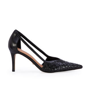 SCARPIN SALTO M&Eacute;DIO PRETO DE COURO TRESS&Ecirc;