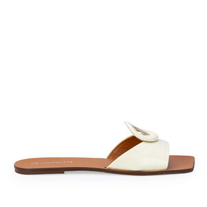 CHINELO RASTEIRO BRANCO DE COURO BICO QUADRADO