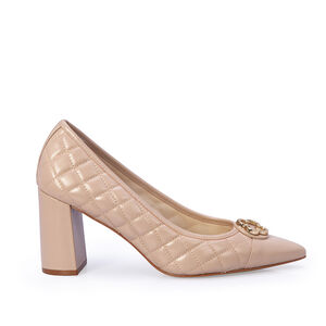 SCARPIN SALTO ALTO NUDE SEDA DE COURO SATINATO MATELASS&Ecirc;