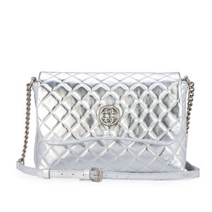 BOLSA M&Eacute;DIA PRATEADA DE COURO MATELASS&Ecirc; SHOULDER BAG