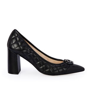 SCARPIN SALTO BLOCO PRETO DE COURO MATELASSÊ