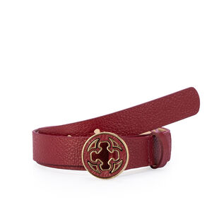 CINTO FEMININO VERMELHO DE COURO FIVELA REDONDA