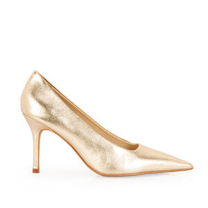SCARPIN SALTO ALTO COURO METALIZADO OURO CHIARO